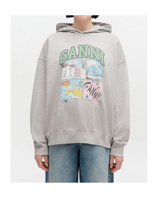 Ganni Gray Bear Comic Graphic Hoodie