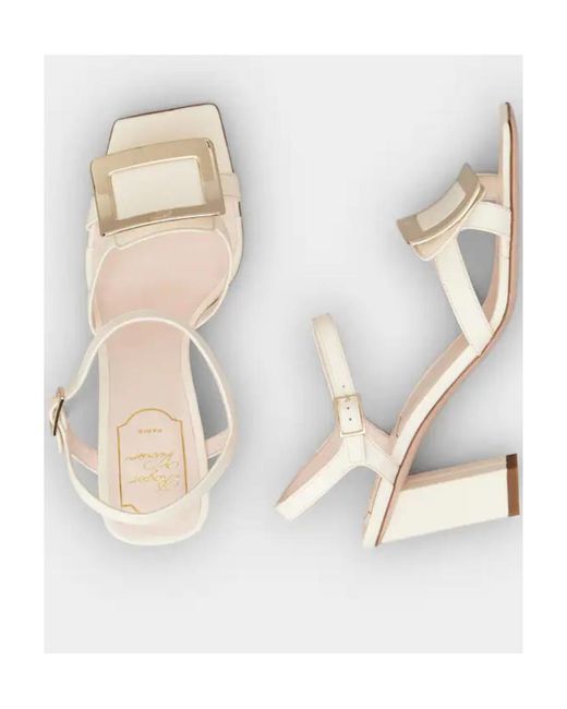 Roger Vivier White Belle Vivier Metal Buckle Sandals