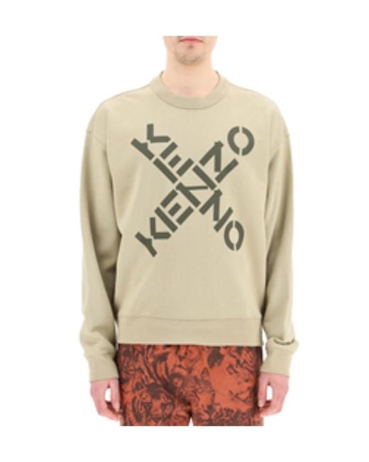 KENZO White Sport Ovrsize X Logo Crw Swt Brwn for men