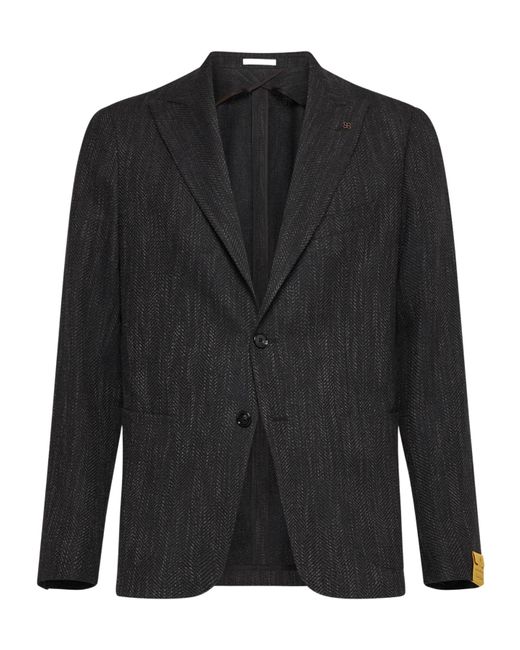 Tagliatore Black Peak-Lapels Single-Breasted Blazer for men