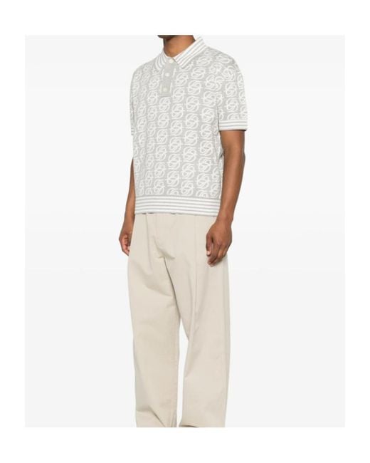 Drole de Monsieur White Monogram-Knit Striped-Trim Polo Shirt for men