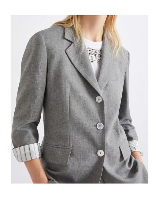Marella Gray Single-Breasted Linen-Blend Blazer