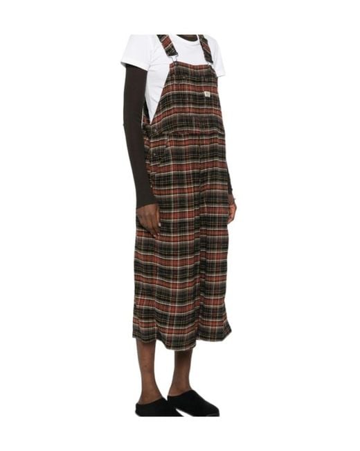 R13 Brown Plaid Overalls