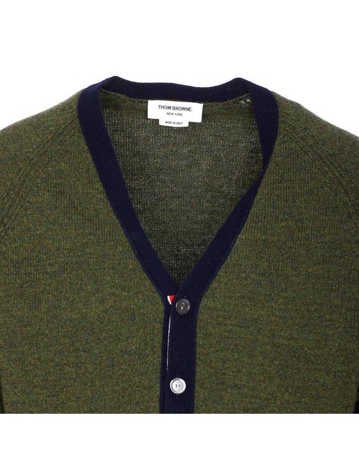 Thom Browne Green 4 Bar Striped V-Neck Cardigan for men