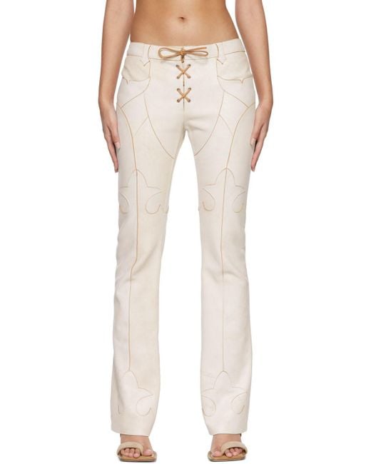 Acne White Spliced Leather Trousers