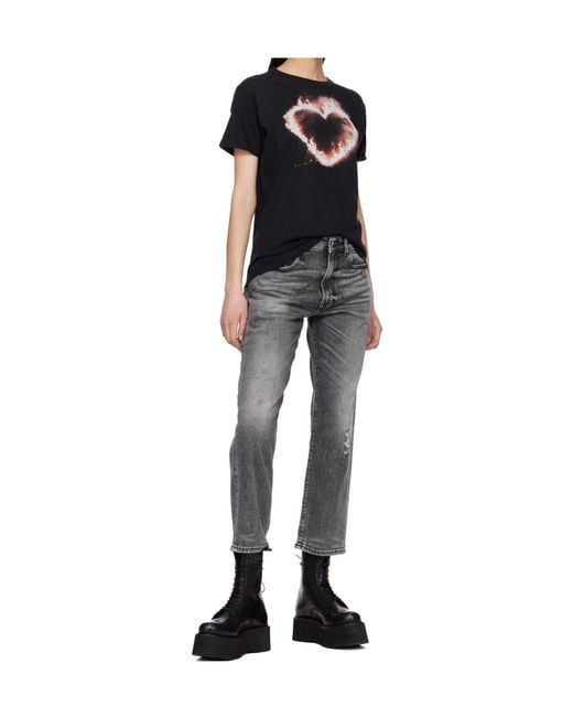 R13 Black Flaming Heart Crew Neck Short Sleeve T-Shirt for men