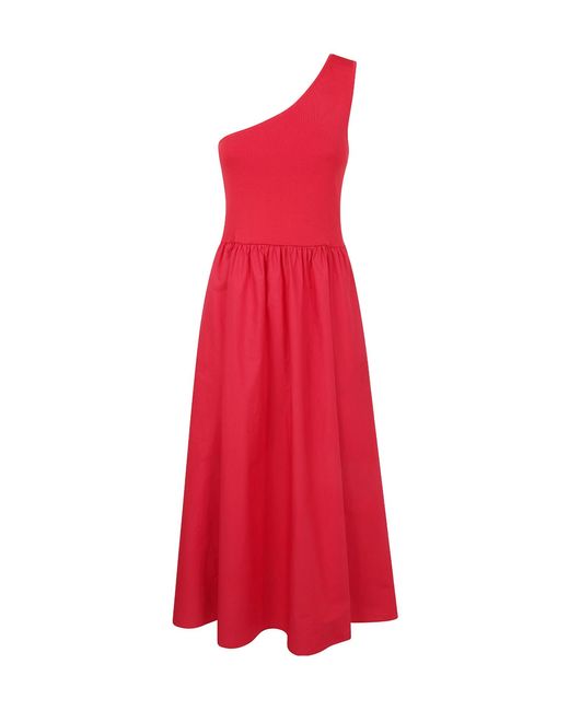 Twinset Red One-Shoulder Midi Dress
