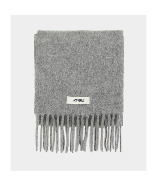 Jacquemus Gray Logo Patch Fringed Scarf