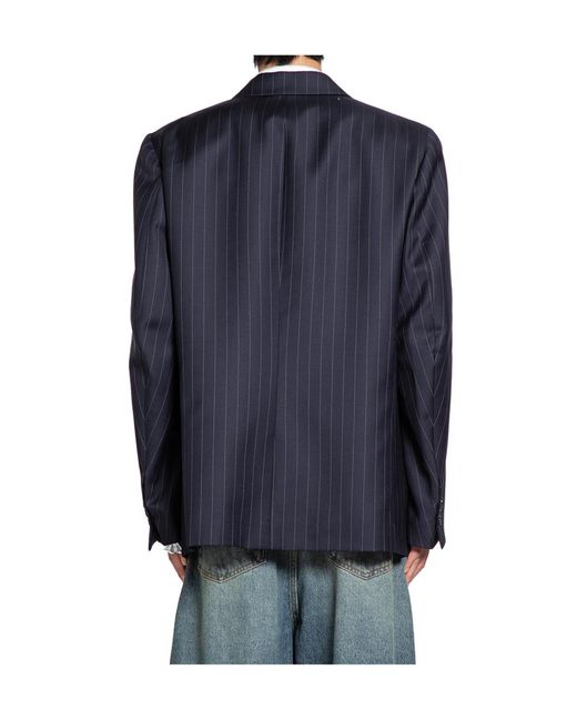 Hed Mayner Blue Pinstripe Wool Suit Jacket for men