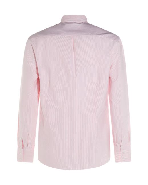 Brunello Cucinelli Pink Striped Poplin Slim Fit Shirt for men