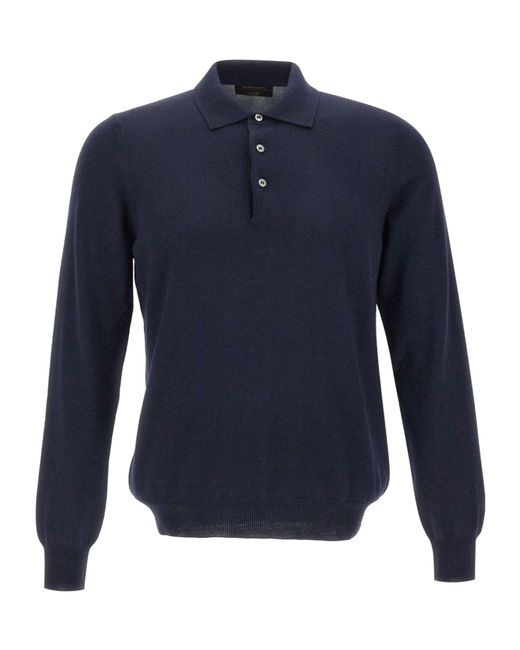 Gran Sasso Blue Long-Sleeved Knitted Polo Shirt for men