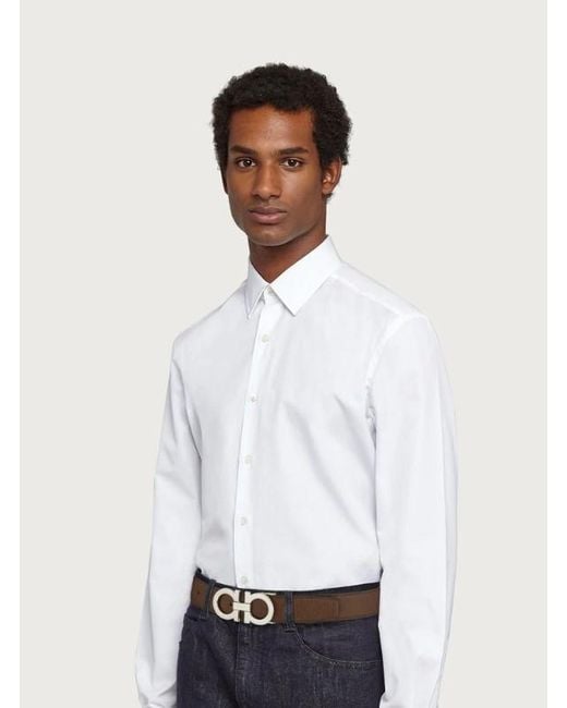 Ferragamo White Ferragamo Gancini Buckle Reversible Belt for men