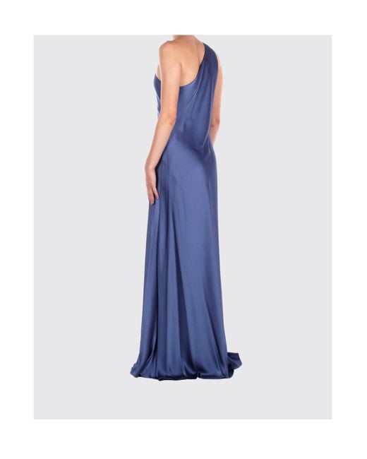 Ralph Lauren Blue Lauren Satin One-Shoulder Gown