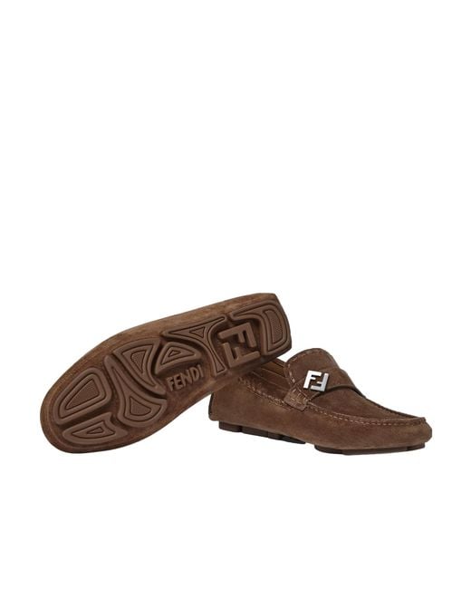 Fendi Brown Ff Drivers Slip-On Loafers for men