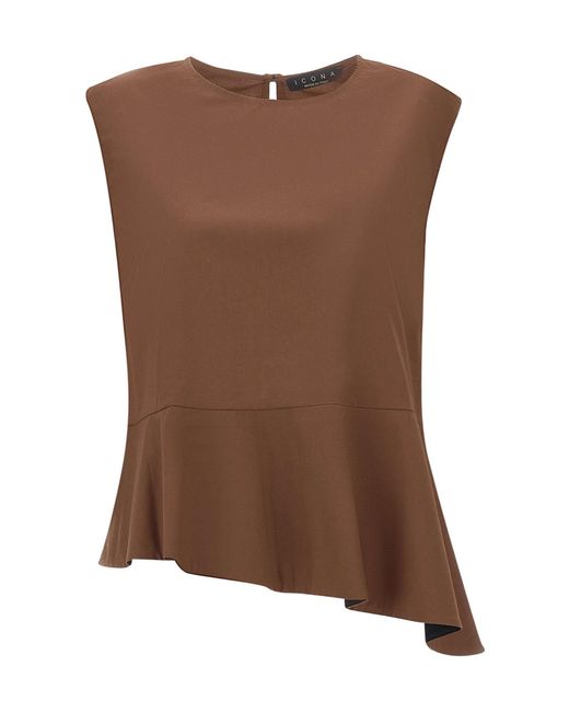 Kaos Brown Asymmetric Ruffled Top