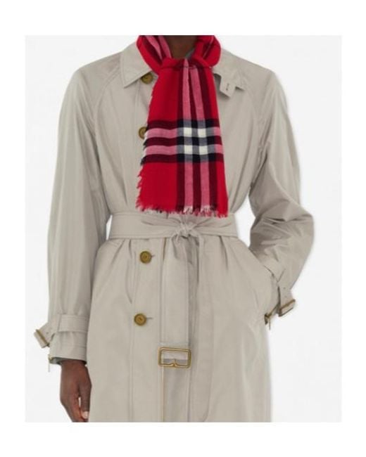 Burberry Red Checked Frayed-Edge Scarf