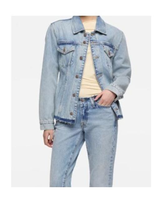 7 For All Mankind Blue Trucker Button Frayed Jacket