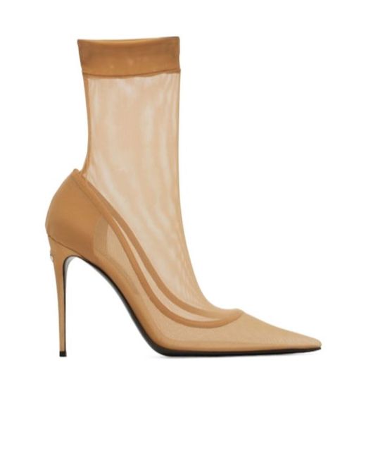 Dolce & Gabbana Brown Elastic Tulle Ankle Boots