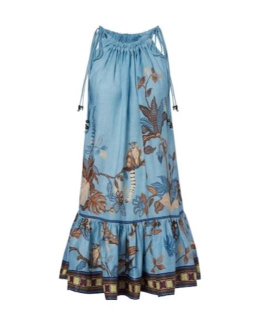 ALÉMAIS Blue Georgie Printed Ramie Minidress