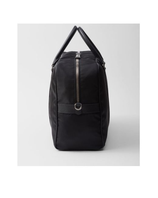 Prada Black Re-Nylon And Saffiano Leather Duffel Bag for men