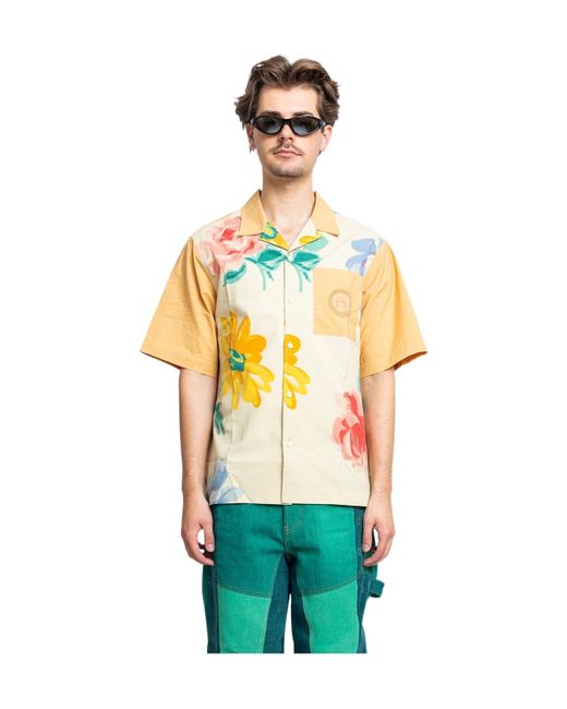 MARINE SERRE Green Floral Printed Buttoned Bowling Shirt for men