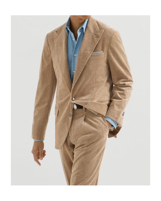 Brunello Cucinelli Brown Comfort Cotton And Cashmere Corduroy Deconstructed Blazer With Large Peak Lapels And Metal Buttons for men
