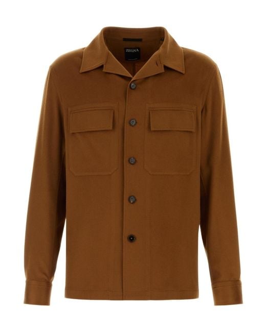 Zegna Brown Z Long Sleeved Buttoned Overshirt for men
