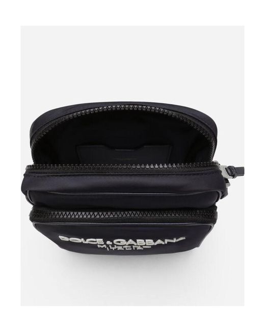 Dolce & Gabbana Black Logo-Printed Zipped Shoulder Bag for men