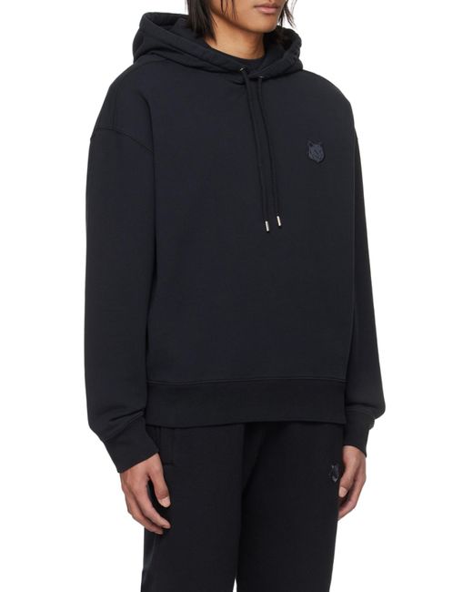 Maison Kitsuné Black Maison Kitsuné Fox Head Patch Drawstring Hoodie for men