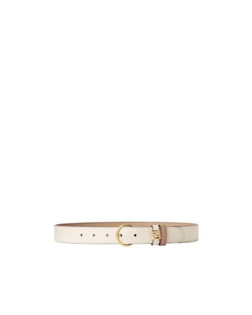 Fendi White And Cappuccino Leather Reversible Belt