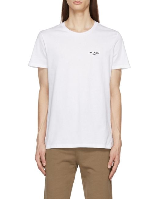 Balmain White Logo Embroidered Crewneck T-Shirt for men