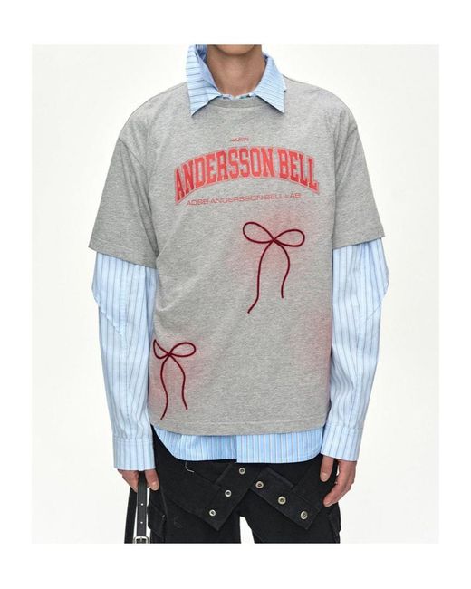 ANDERSSON BELL Gray Ribbon Embroidery Printed T-Shirt for men