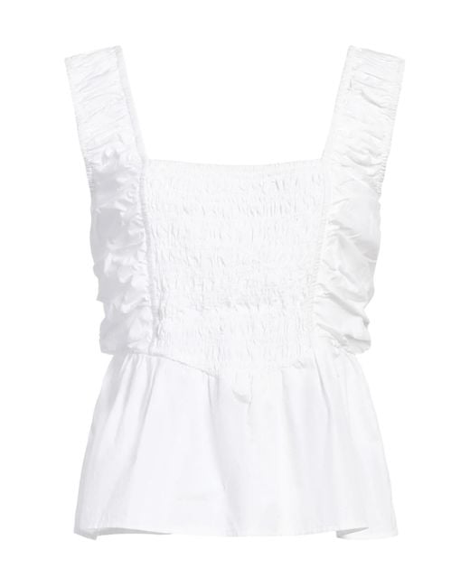 Ganni White Solid Sleeveless Square Neck Top