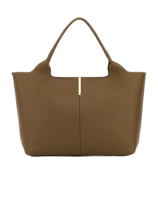 Tod's Brown Logo Plaque Medium-Small Shopping Bag
