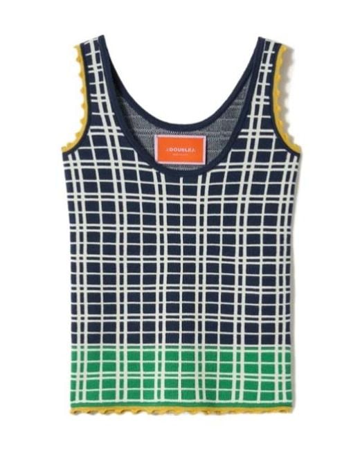 LaDoubleJ Blue Check Ribbed Top