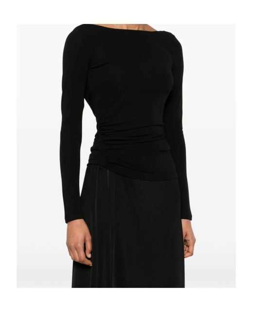 Elisabetta Franchi Black Boat Neck Draped Top