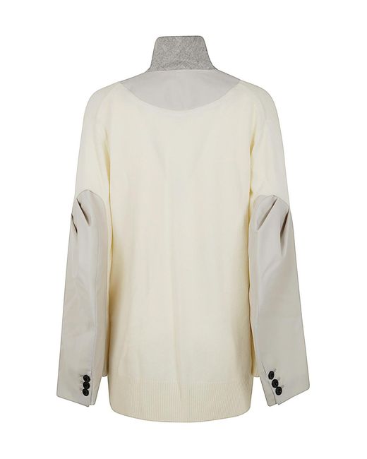 Sacai White Panelled Single-Breasted Cardigan