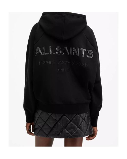 AllSaints Black Sequin Logo Pullover Sweater