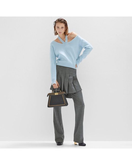 Fendi Blue Off-The-Shoulder Long-Sleeved Pullover