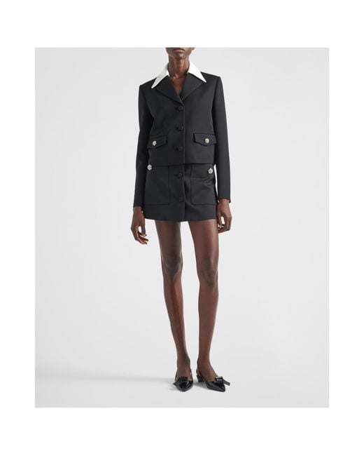 Prada Black Crystal-Embellished Wool Mini Skirt