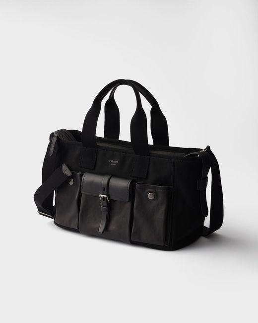 Prada Black Route Large Canvas And Leather Tote Bag
