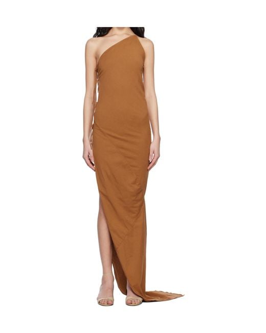 princess polly baby blue dress Rick Owens Athena Arrowhead One-shoulder Draped Satin Maxi Dress In Brown main image 0