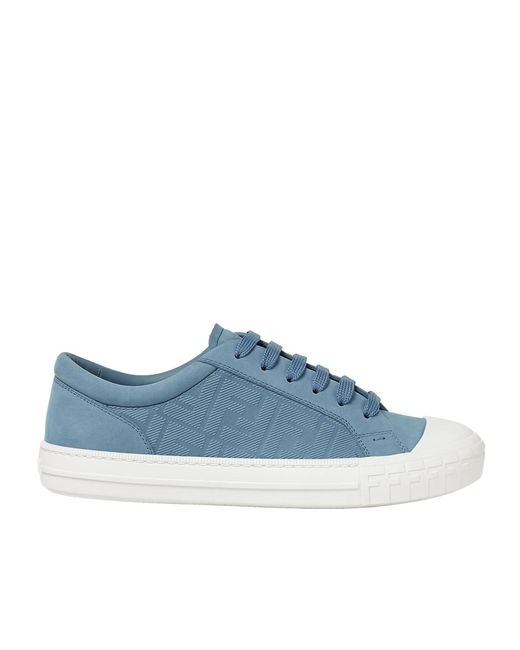 Fendi Blue Domino Ff Motif Lace-Up Sneakers for men