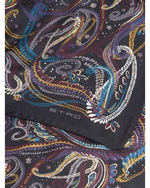 Etro Gray Paisley Foliage Motif Satin Scarf