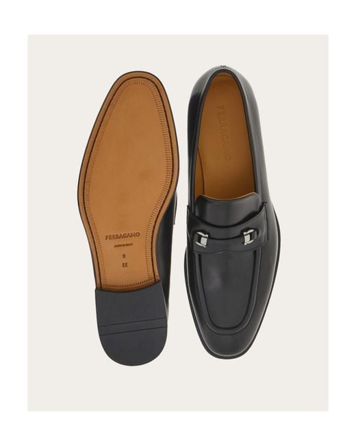 Ferragamo Black Gancini Plaque Round Toe Loafers for men