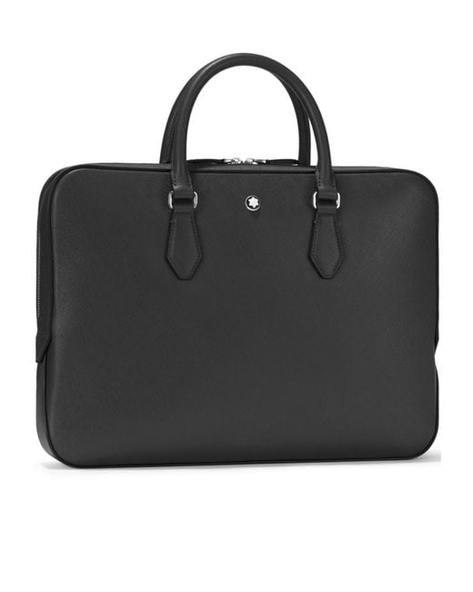 Montblanc Black Logo-Plaque Leather Laptop Bag for men