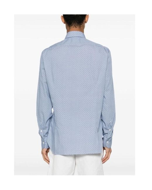 Barba Napoli Blue Floral-Print Cotton Shirt for men