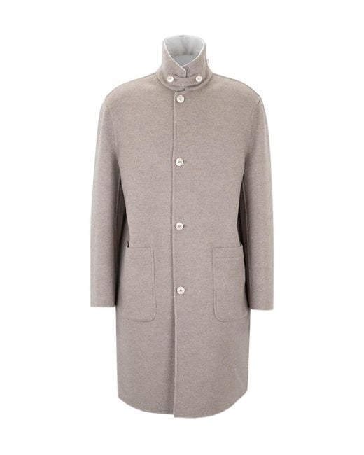 Brunello Cucinelli Gray High-Necked Long-Sleeved Coat for men