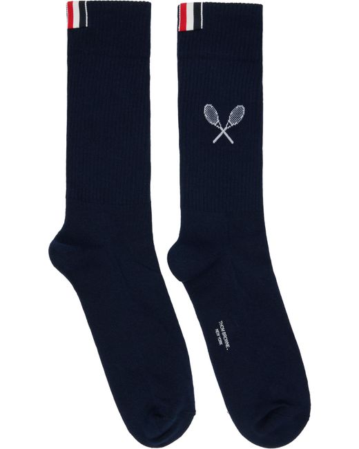 Thom Browne Blue Double-Racket Ribbed-Detailed Socks for men