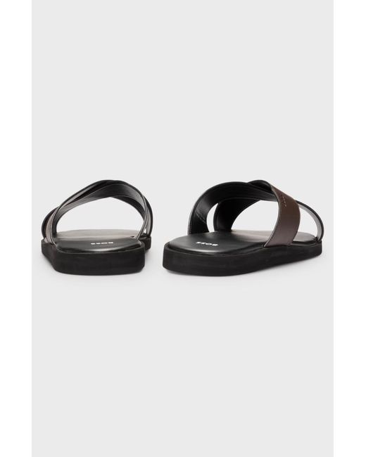 Boss Brown Logo-Debossed Slides for men